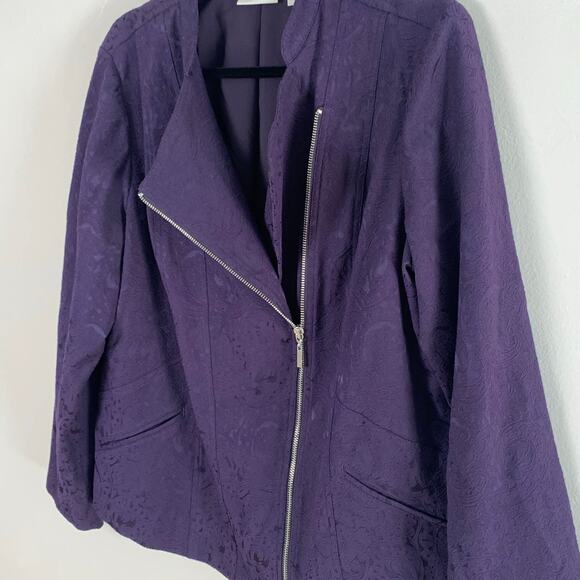 Chico's Size 2 US L Asymmetrical Zip Jacquard Jacket Eggplant Purple Lined - Picture 7 of 11